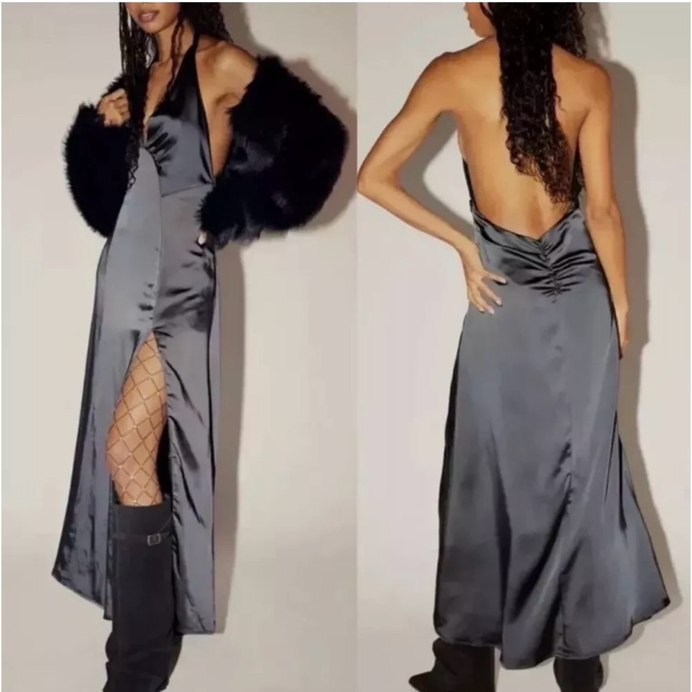 FREE PEOPLE Dance Till Dawn Black Satin Maxi Dress size XS NWT $250